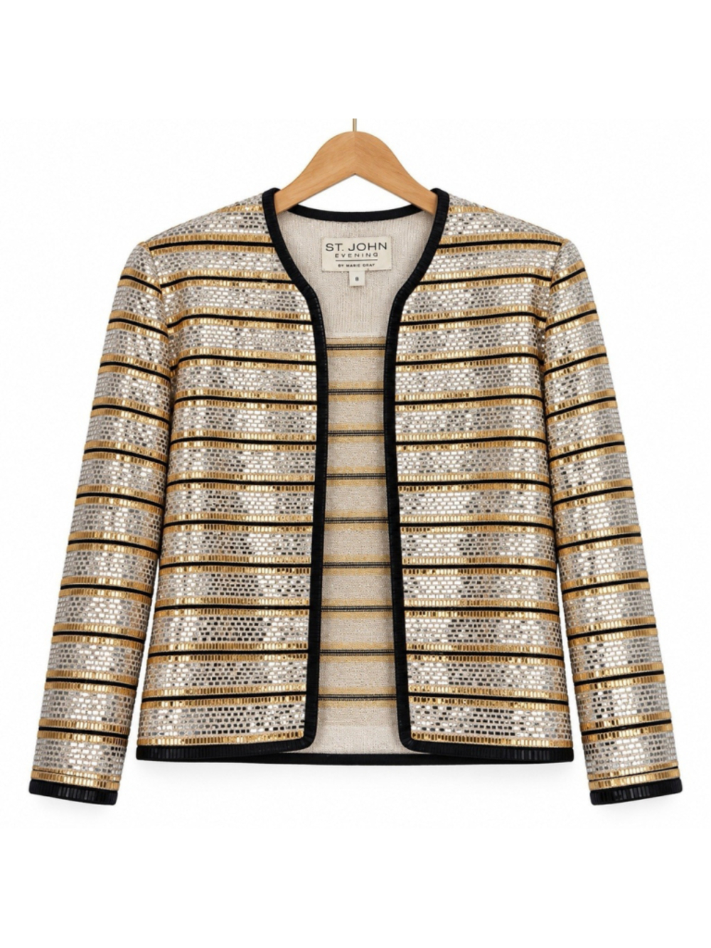 VTG St John Evening Silver Gold Disco Mirrored Sequin Jacket 8 Made In USA
